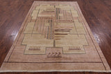 Ivory Persian Gabbeh Navajo Design Hand Knotted Wool Rug - 5' 10" X 9' 3" - Golden Nile