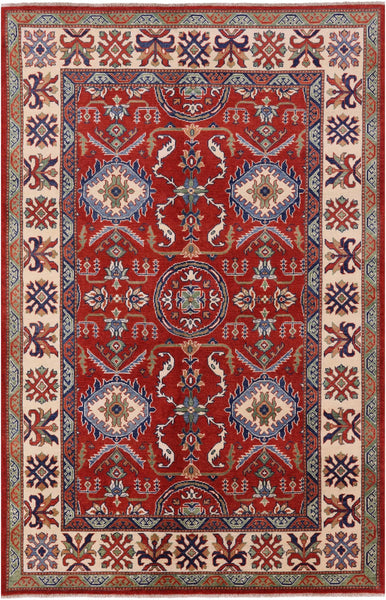 Kazak Hand Knotted Wool Area Rug - 5' 9" X 8' 10" - Golden Nile