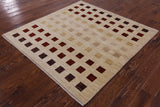 Modern Ivory Square Gabbeh Wool Area Rug 5 X 5 - Golden Nile