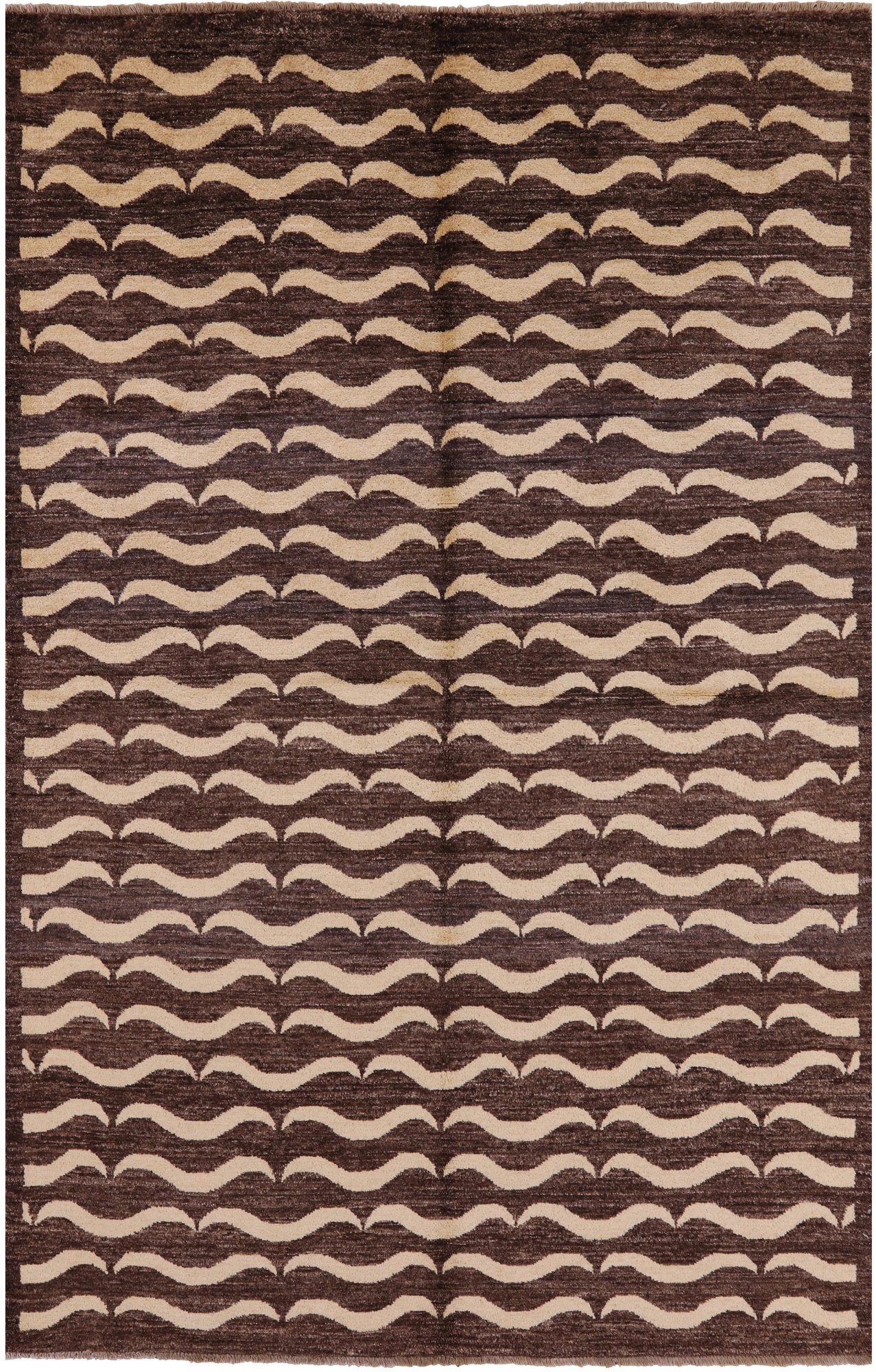 Brown Tribal Gabbeh Hand Knotted Wool Rug - 5' 6" X 8' 4" - Golden Nile