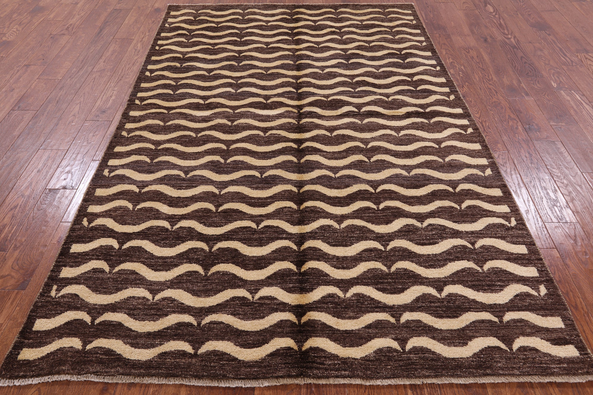 Brown Tribal Gabbeh Hand Knotted Wool Rug - 5' 6" X 8' 4" - Golden Nile