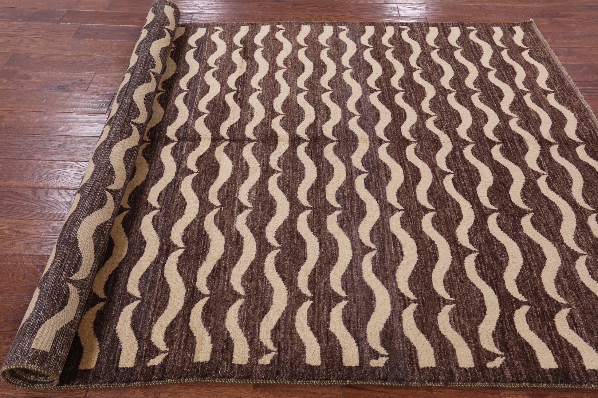 Brown Tribal Gabbeh Hand Knotted Wool Rug - 5' 6" X 8' 4" - Golden Nile