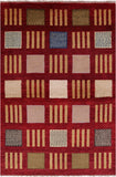 Red Tribal Gabbeh Hand Knotted Wool Area Rug - 4' 2" X 6' 3" - Golden Nile