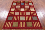 Red Tribal Gabbeh Hand Knotted Wool Area Rug - 4' 2" X 6' 3" - Golden Nile