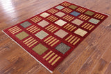 Red Tribal Gabbeh Hand Knotted Wool Area Rug - 4' 2" X 6' 3" - Golden Nile