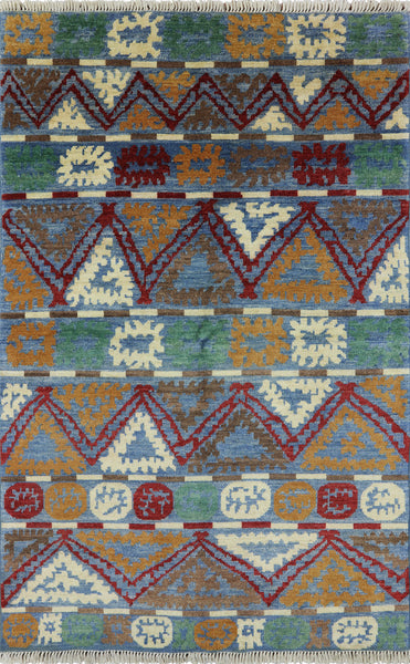 5 X 8 Oriental Navajo Design Handmade Ikat Rug - Golden Nile