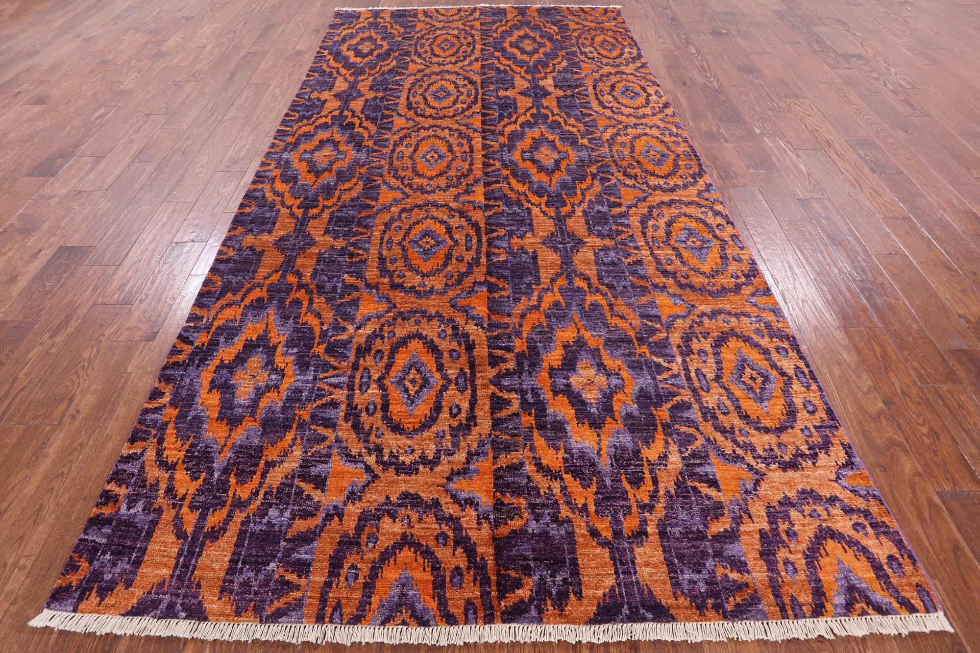 Purple Ikat Hand Knotted Wool Area Rug - 6' 1" X 12' 1" - Golden Nile