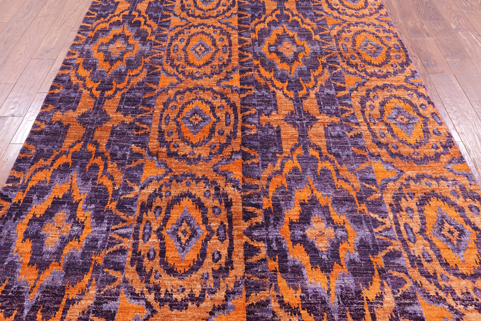 Purple Ikat Hand Knotted Wool Area Rug - 6' 1" X 12' 1" - Golden Nile