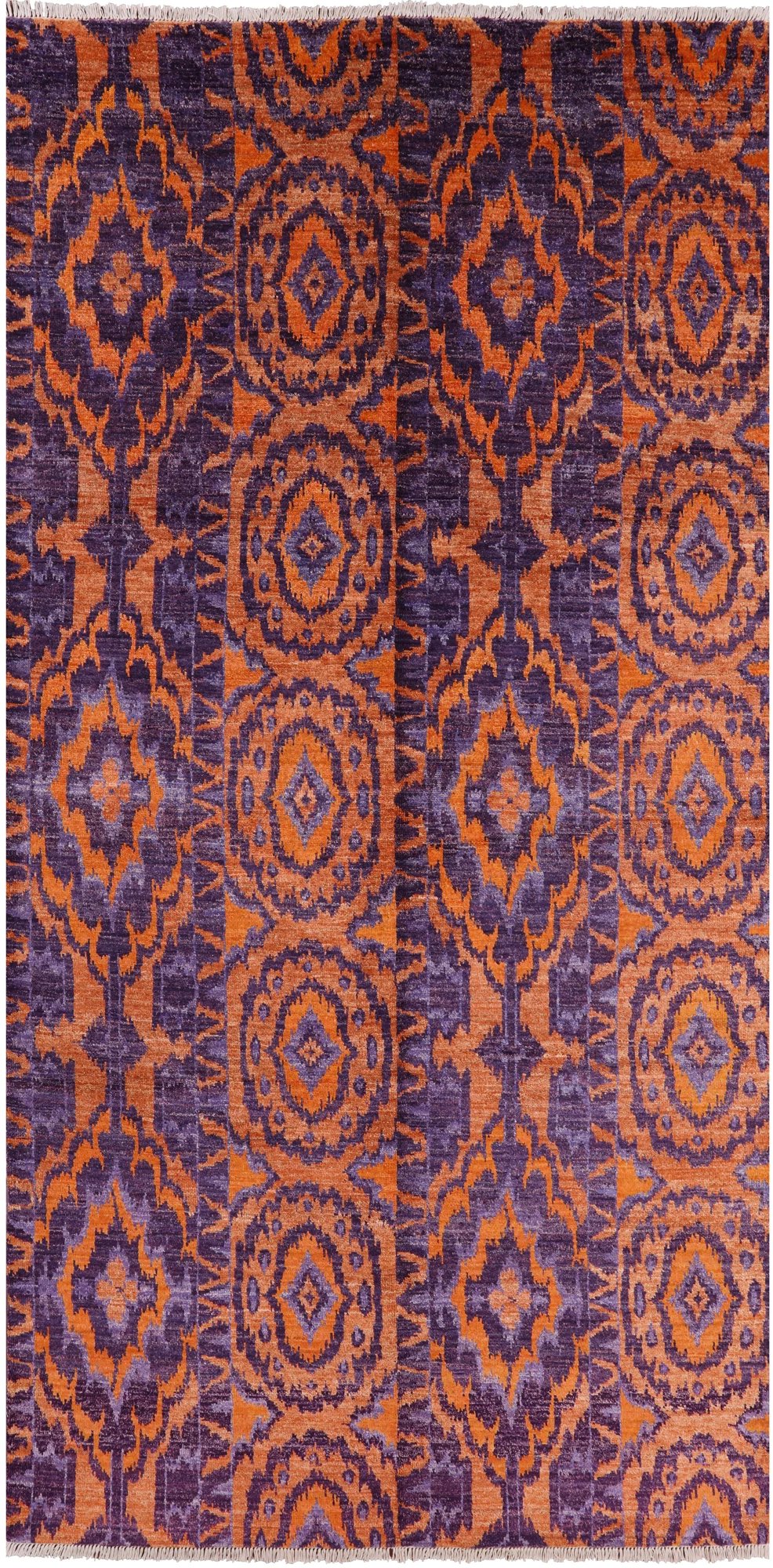 Purple Ikat Hand Knotted Wool Area Rug - 6' 1" X 12' 1" - Golden Nile