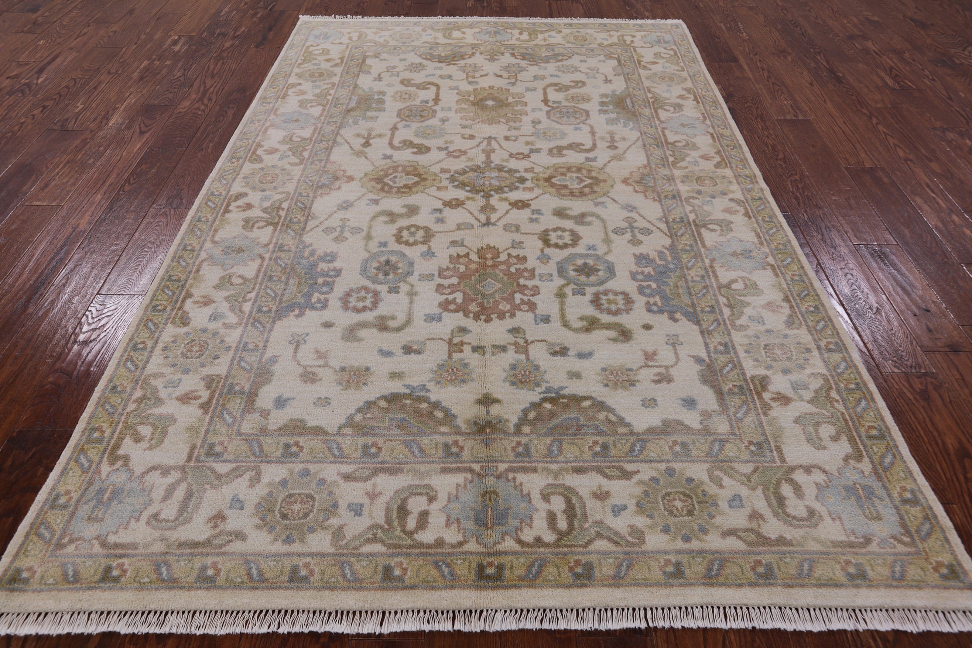Ivory Turkish Oushak Hand Knotted Wool Rug - 5' 10" X 8' 10" - Golden Nile