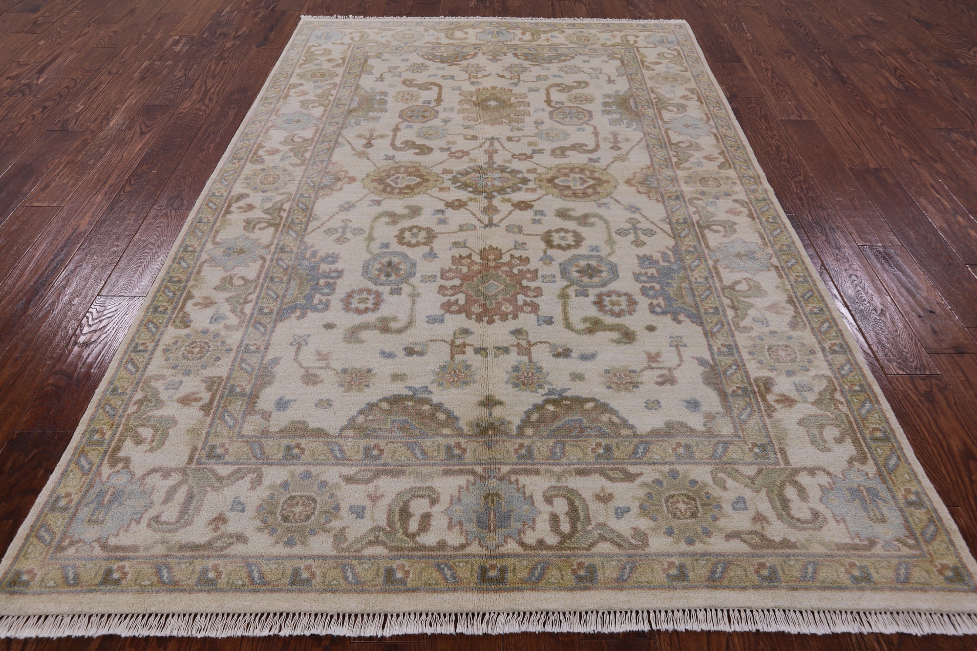 Ivory Turkish Oushak Hand Knotted Wool Rug - 5' 10" X 8' 10" - Golden Nile