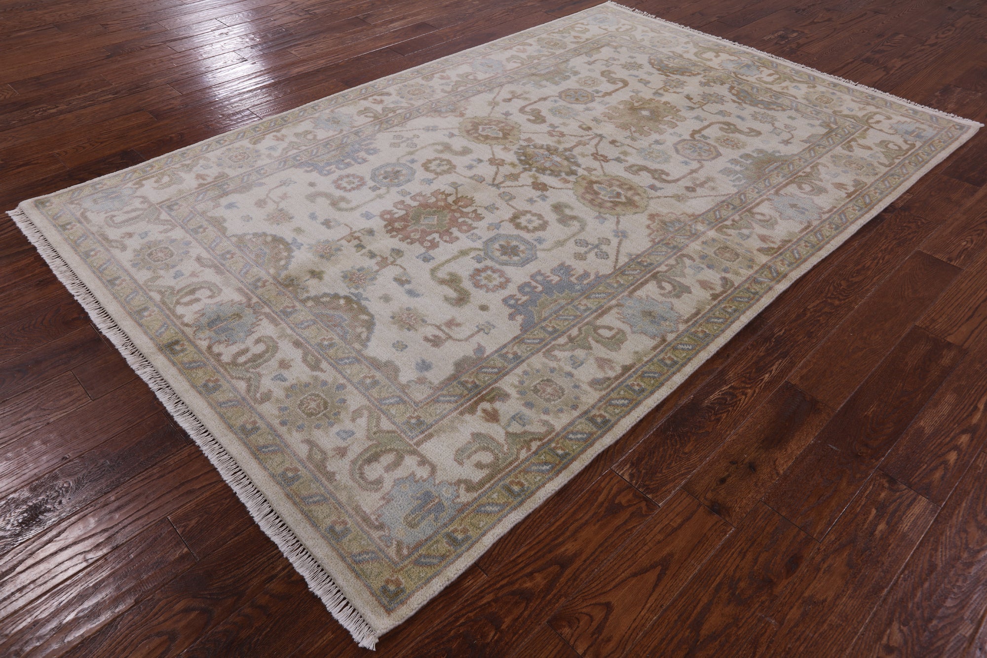 Ivory Turkish Oushak Hand Knotted Wool Rug - 5' 10" X 8' 10" - Golden Nile