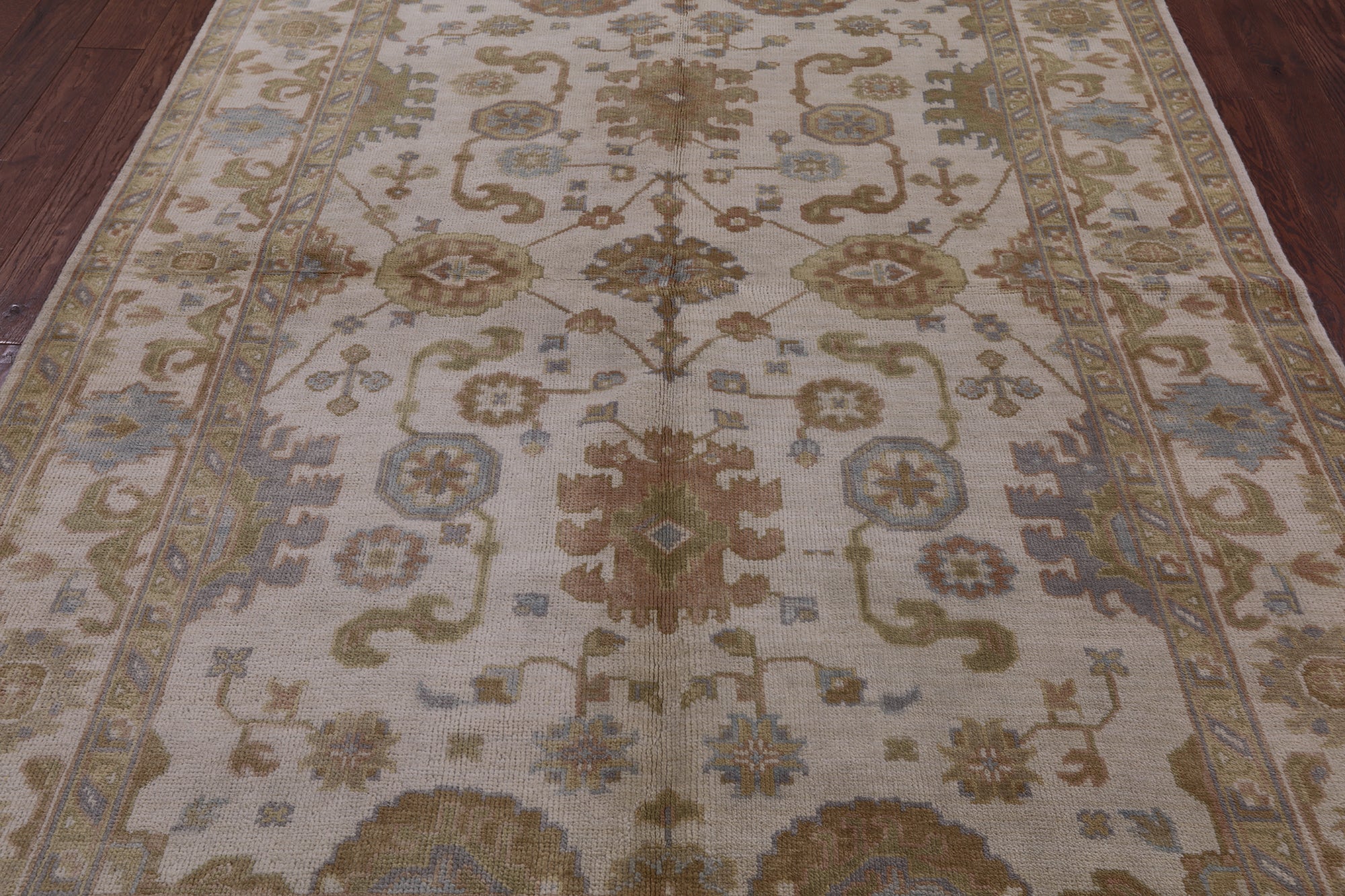 Ivory Turkish Oushak Hand Knotted Wool Rug - 6' 3" X 8' 10" - Golden Nile
