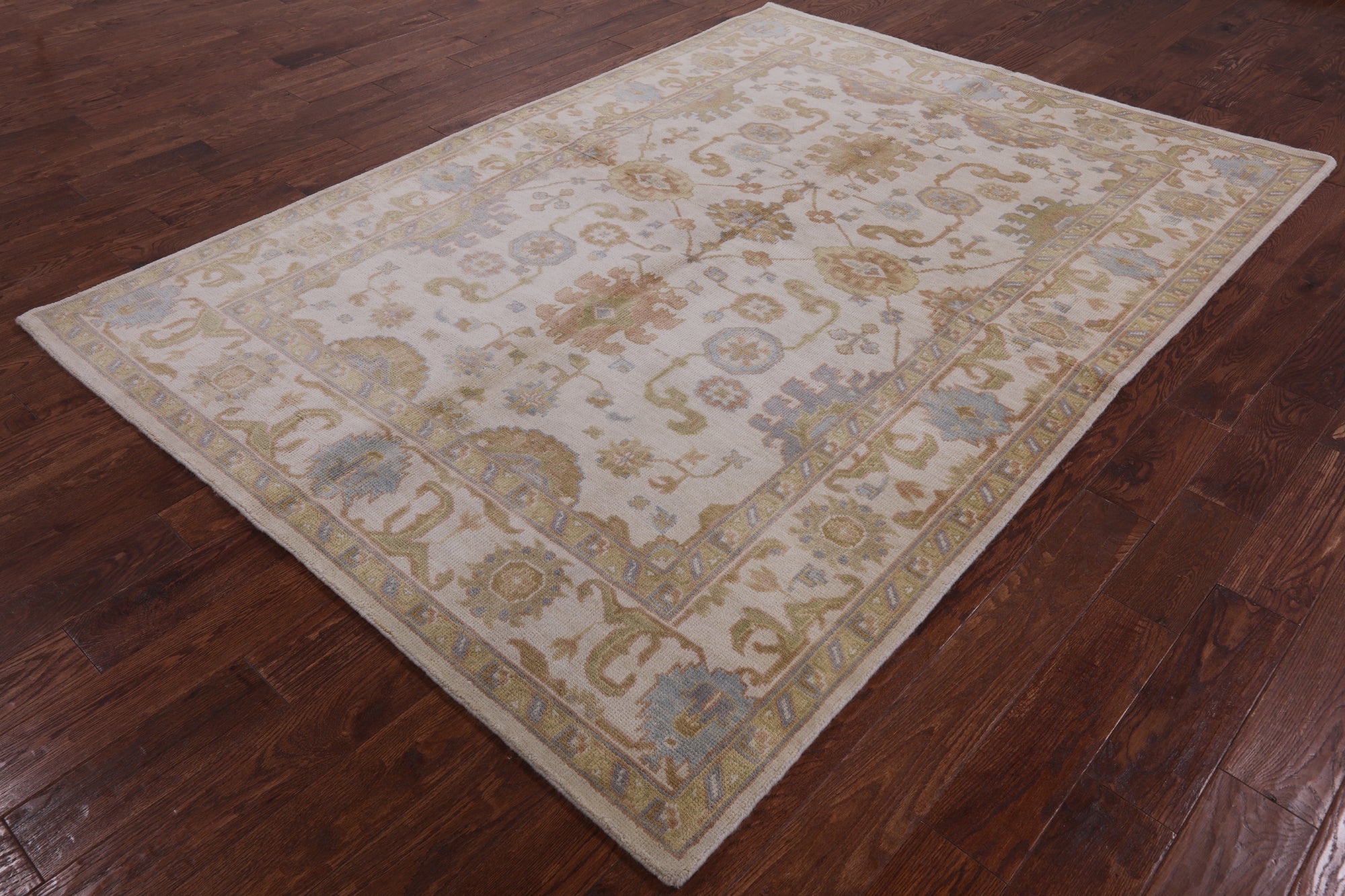 Ivory Turkish Oushak Hand Knotted Wool Rug - 6' 3" X 8' 10" - Golden Nile