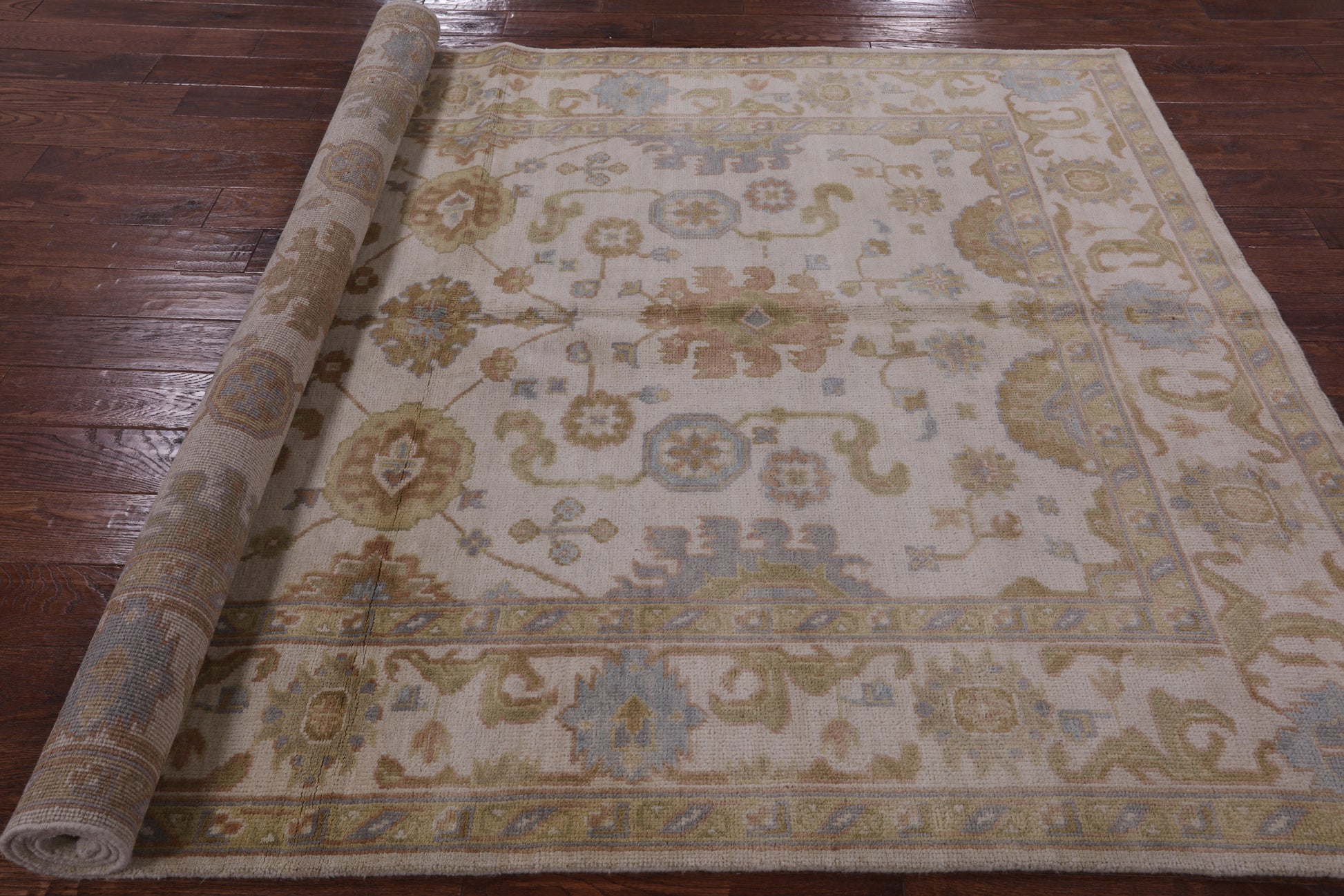 Ivory Turkish Oushak Hand Knotted Wool Rug - 6' 3" X 8' 10" - Golden Nile