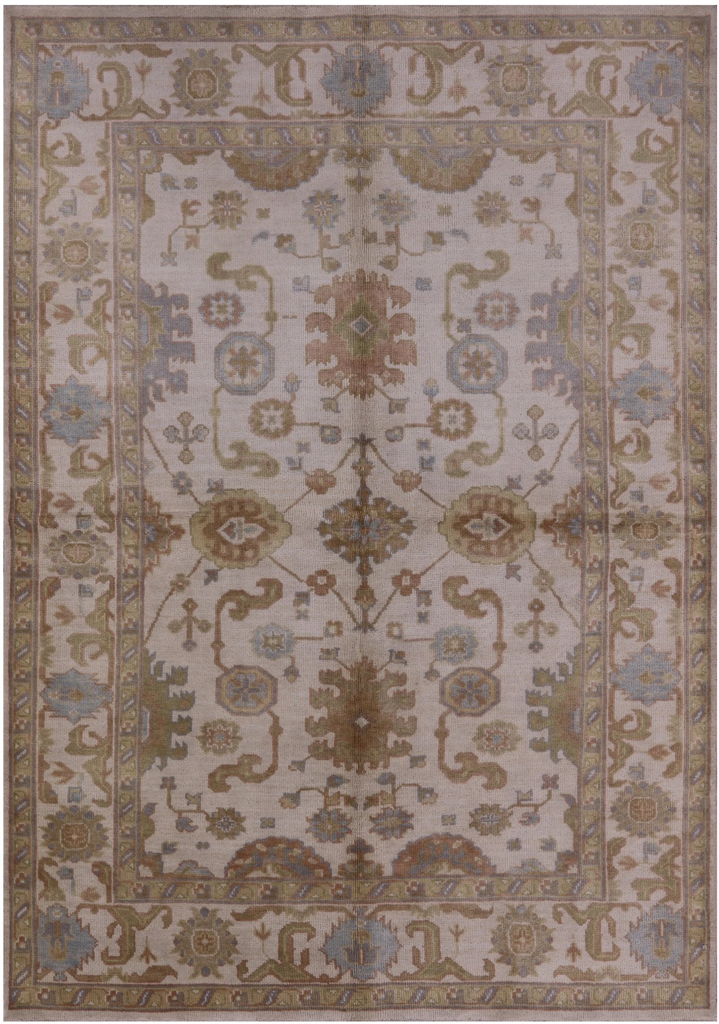 Ivory Turkish Oushak Hand Knotted Wool Rug - 6' 3" X 8' 10" - Golden Nile
