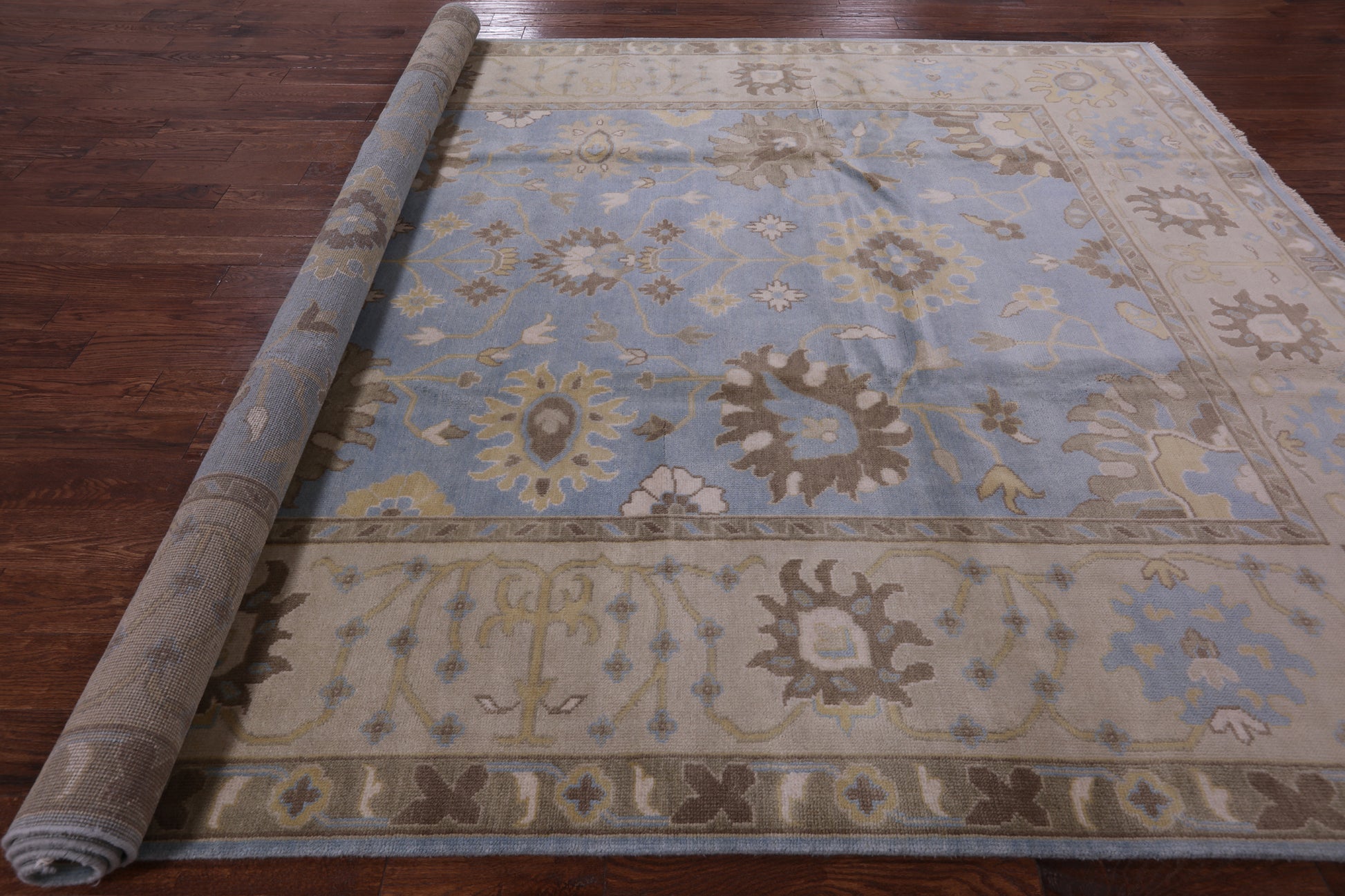 Blue Turkish Oushak Handmade Wool Rug - 9' 1" X 11' 10" - Golden Nile