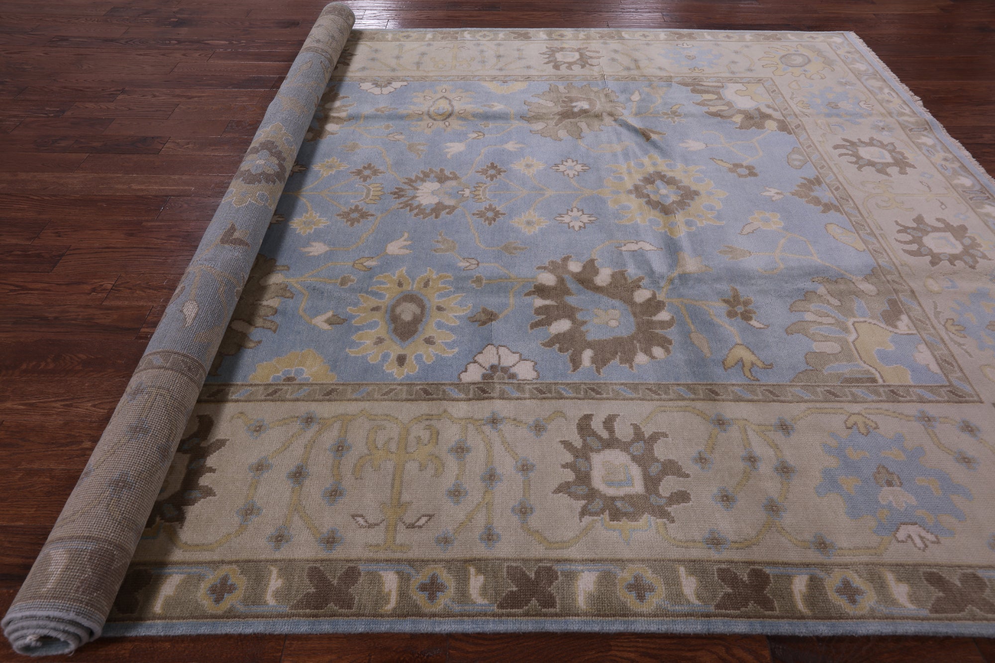 Blue Turkish Oushak Handmade Wool Rug - 9' 1" X 11' 10" - Golden Nile