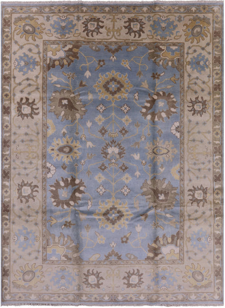Blue Turkish Oushak Handmade Wool Rug - 9' 1" X 11' 10" - Golden Nile