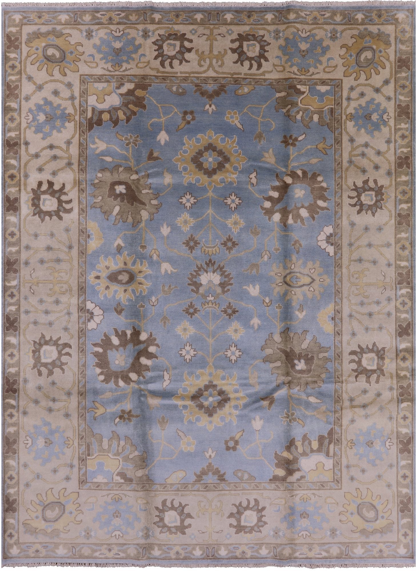 Blue Turkish Oushak Handmade Wool Rug - 9' 1" X 11' 10" - Golden Nile