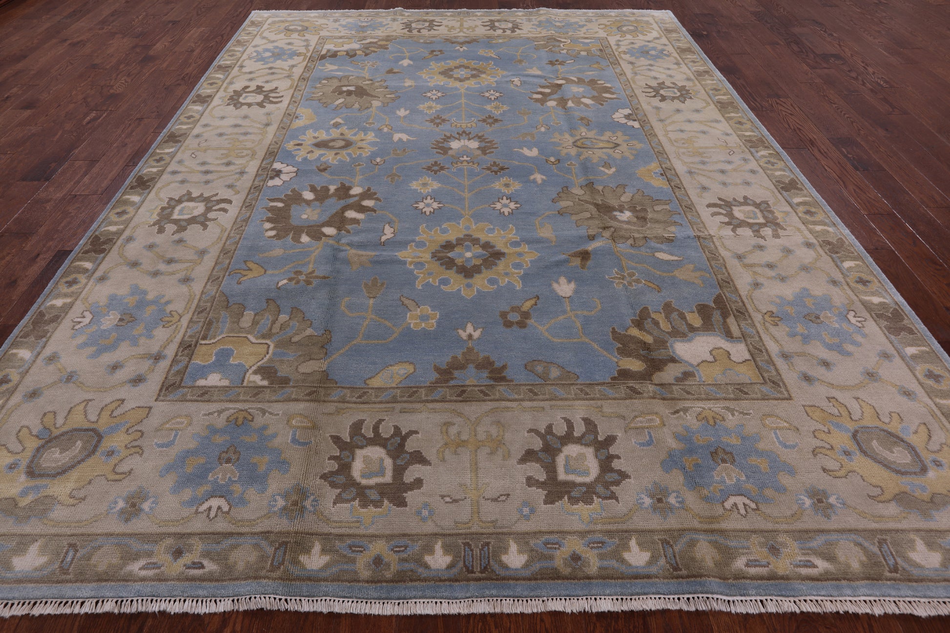 Blue Turkish Oushak Handmade Wool Rug - 9' 1" X 11' 10" - Golden Nile