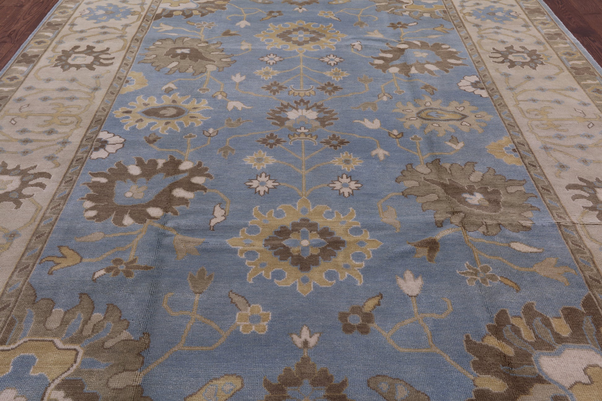 Blue Turkish Oushak Handmade Wool Rug - 9' 1" X 11' 10" - Golden Nile