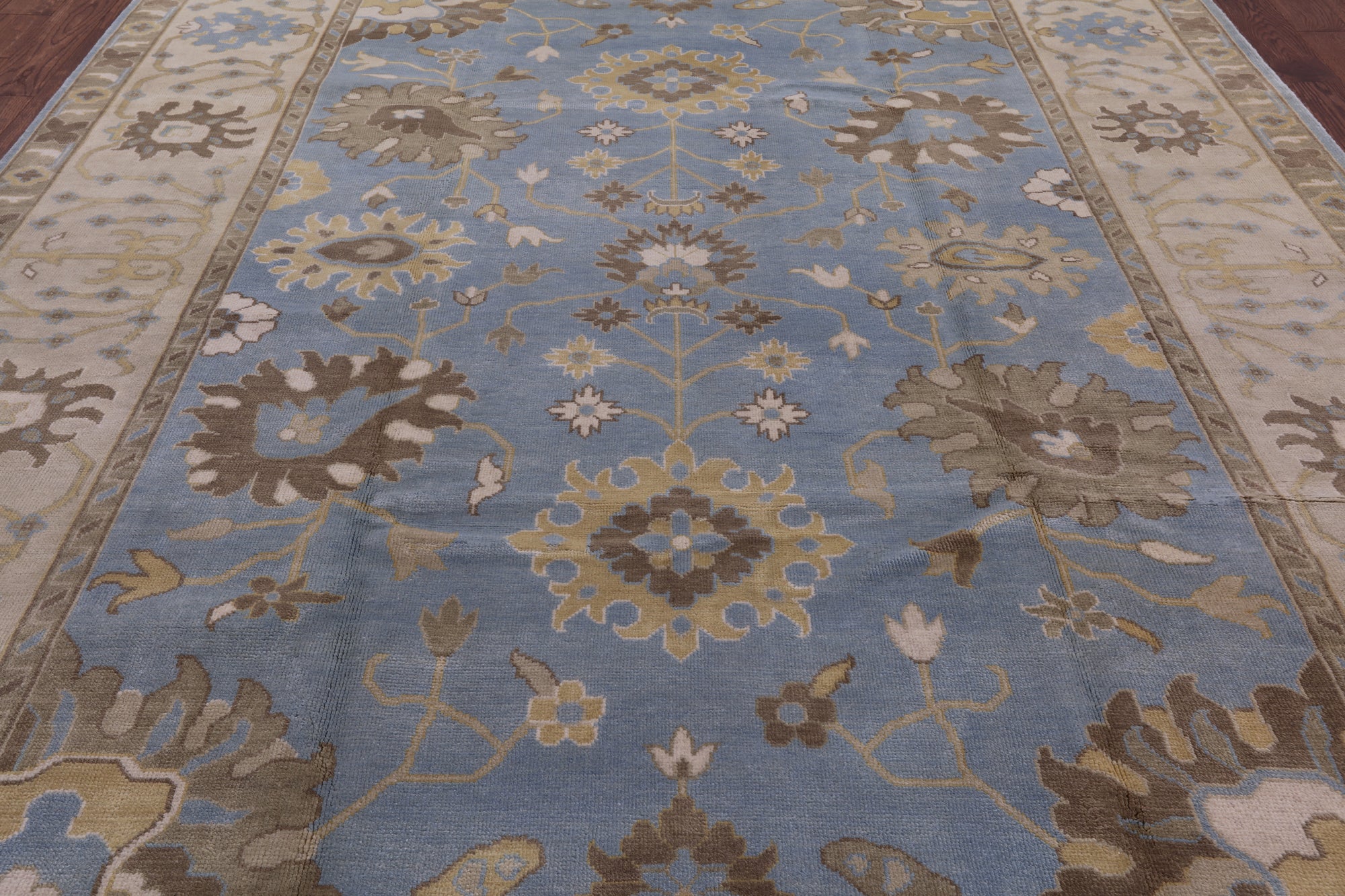 Blue Turkish Oushak Handmade Wool Rug - 9' 1" X 11' 10" - Golden Nile