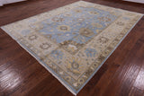 Blue Turkish Oushak Handmade Wool Rug - 9' 1" X 11' 10" - Golden Nile