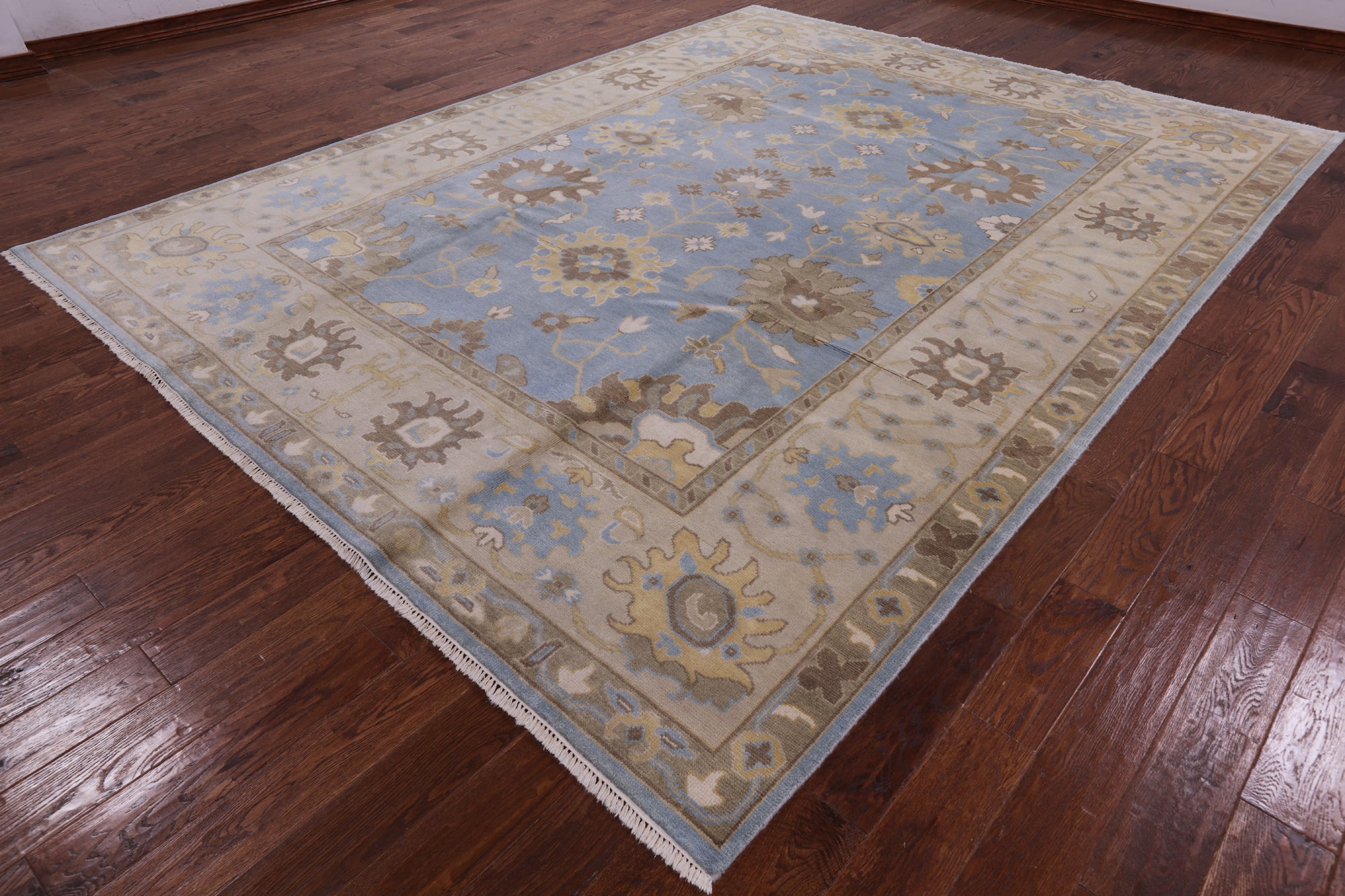 Blue Turkish Oushak Handmade Wool Rug - 9' 1" X 11' 10" - Golden Nile