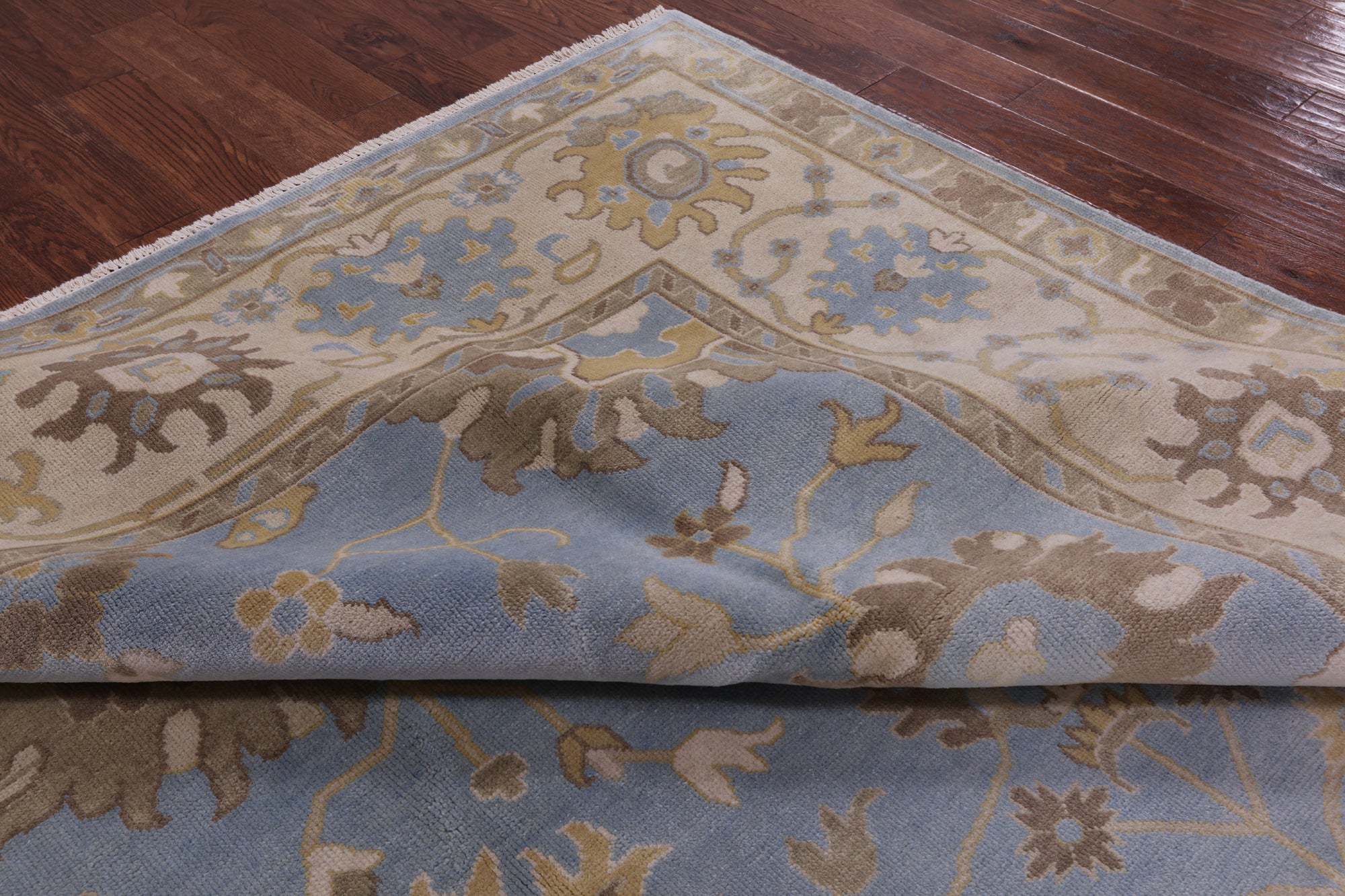 Blue Turkish Oushak Handmade Wool Rug - 9' 1" X 11' 10" - Golden Nile