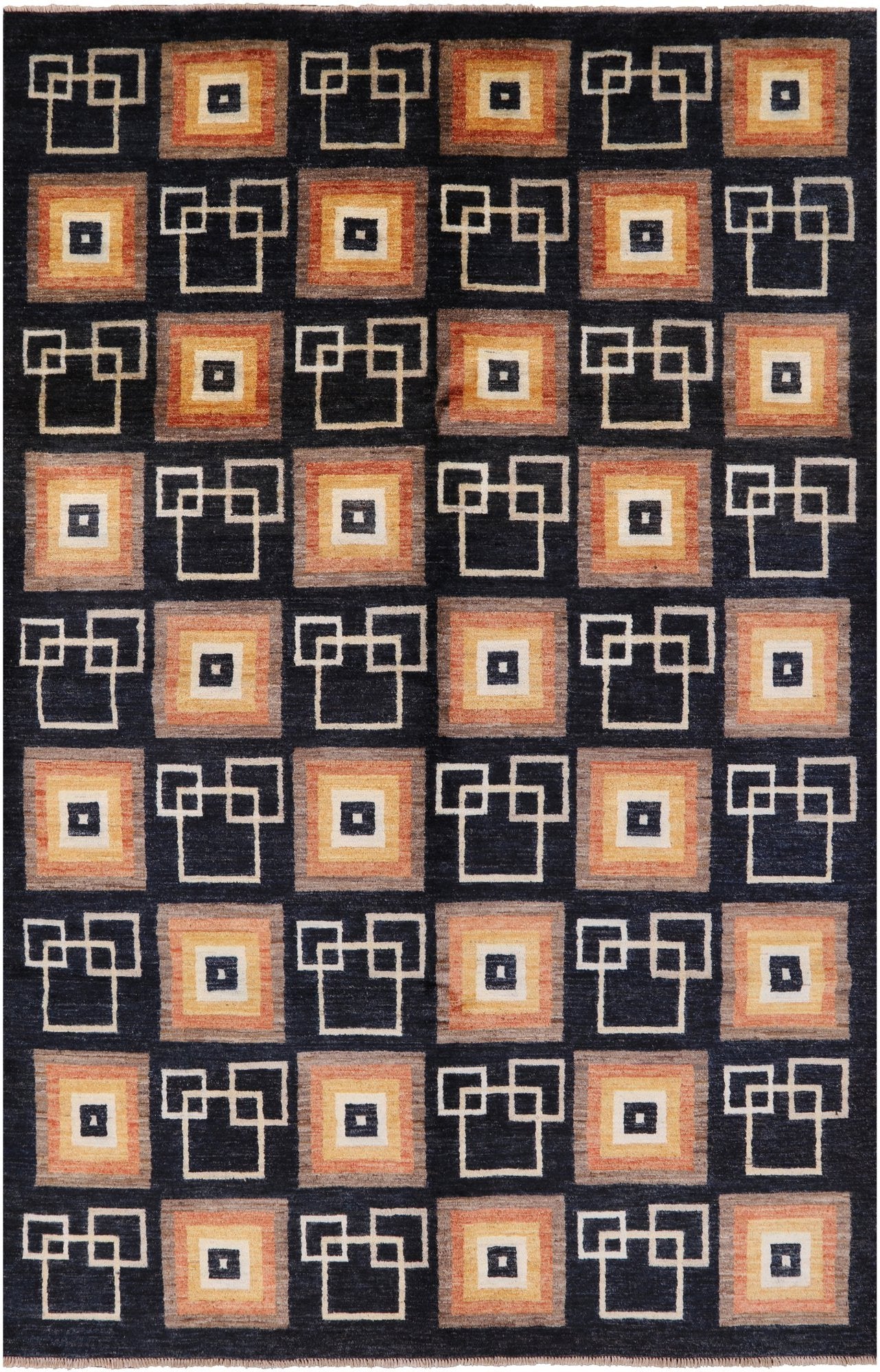 Black Persian Gabbeh Handmade Wool Rug - 6' 8" X 10' 2" - Golden Nile