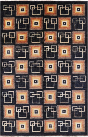 Black Persian Gabbeh Handmade Wool Rug - 6' 8