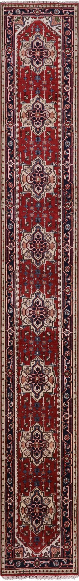 Red Heriz Handmade Wool Runner Rug - 2' 7" X 19' 10" - Golden Nile