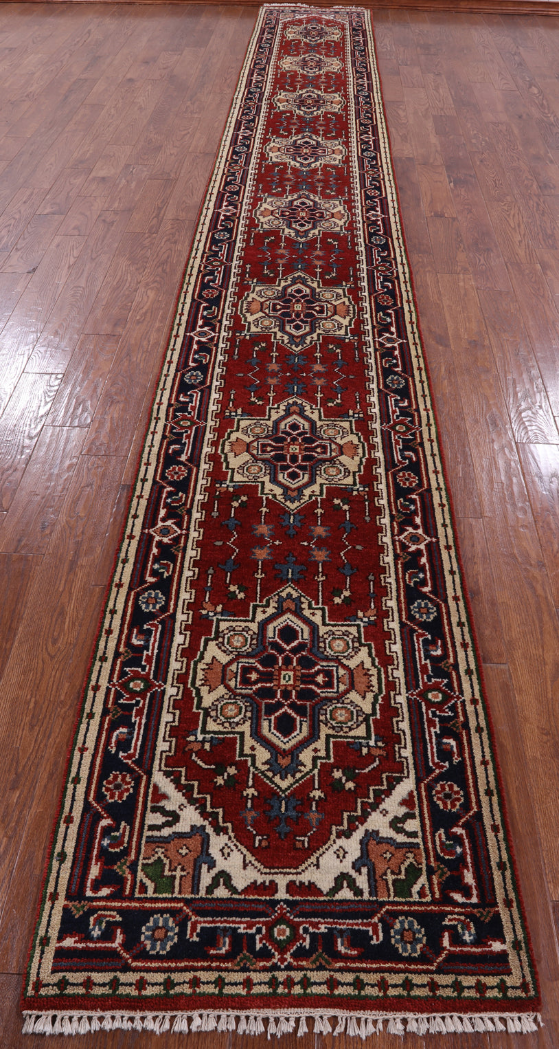 Red Heriz Handmade Wool Runner Rug - 2' 7" X 19' 10" - Golden Nile