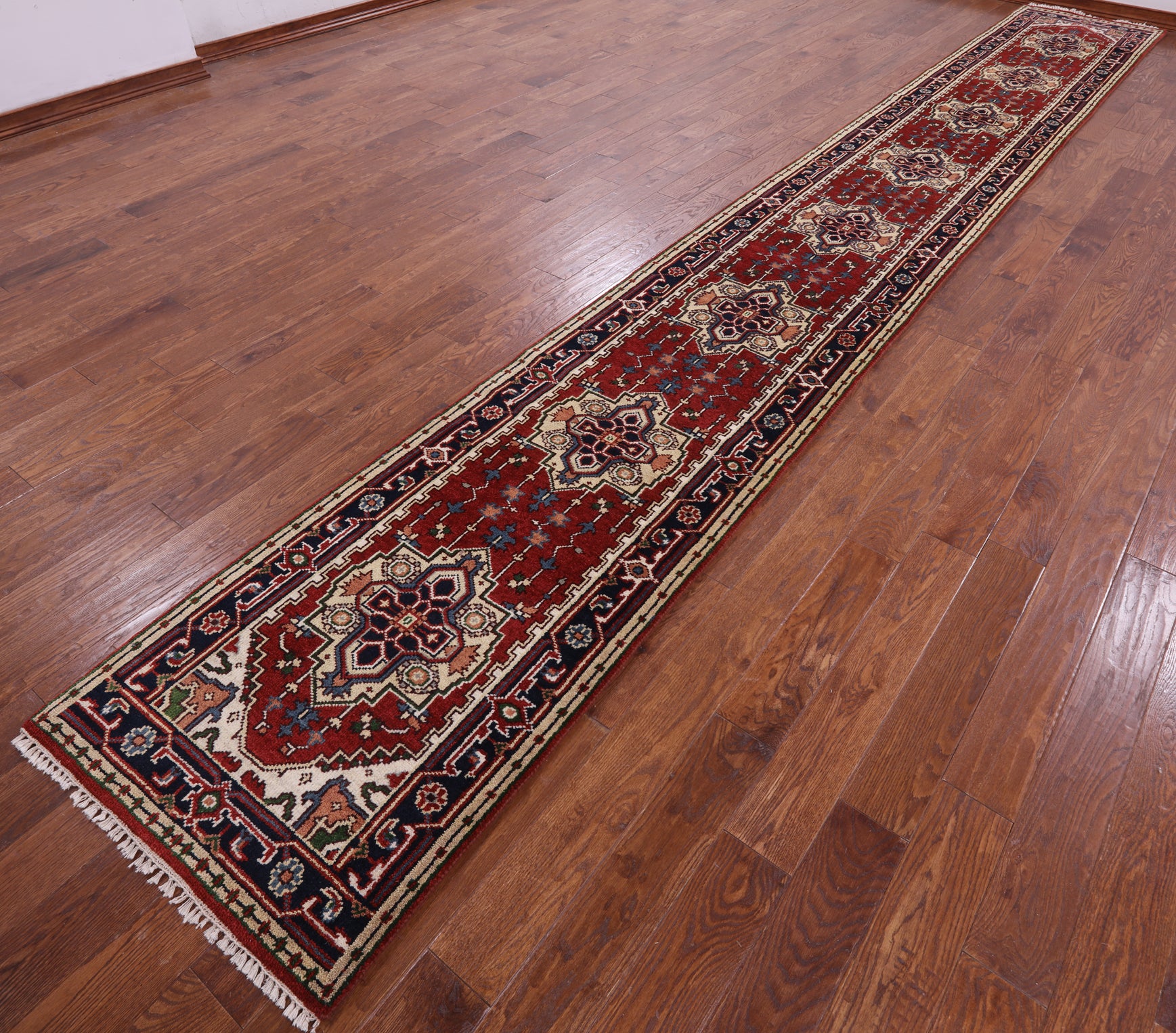 Red Heriz Handmade Wool Runner Rug - 2' 7" X 19' 10" - Golden Nile