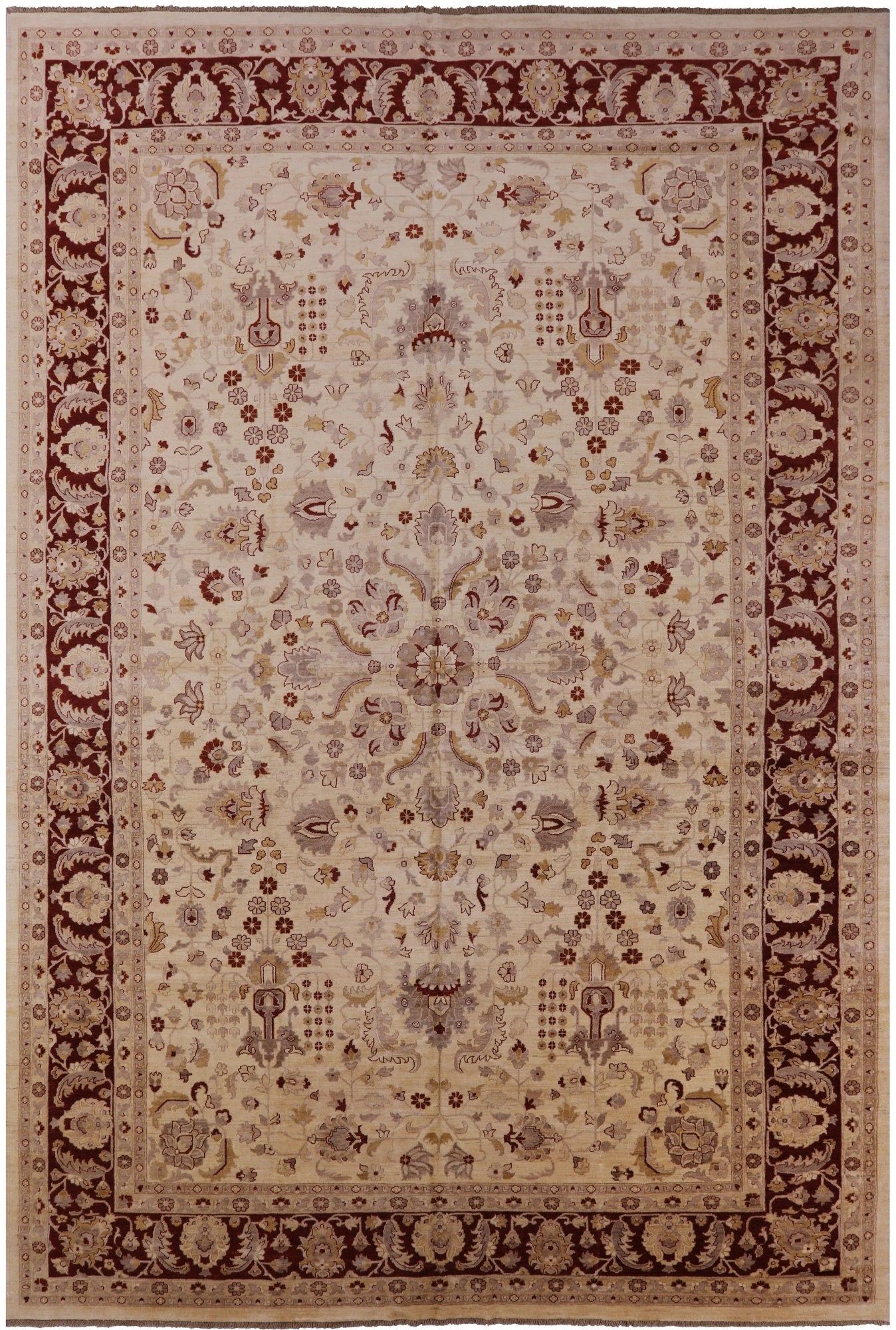 Ivory Chobi Peshawar Hand Knotted Wool Rug - 12' 0" X 17' 10" - Golden Nile
