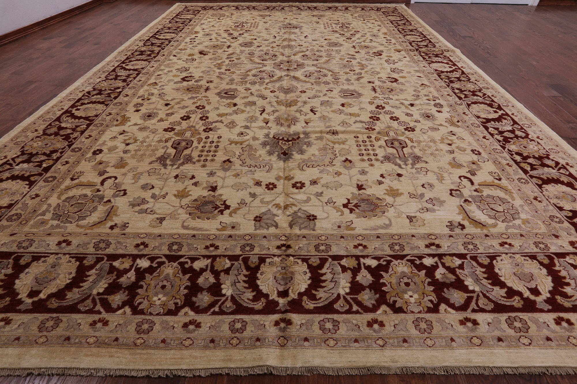 Ivory Chobi Peshawar Hand Knotted Wool Rug - 12' 0" X 17' 10" - Golden Nile