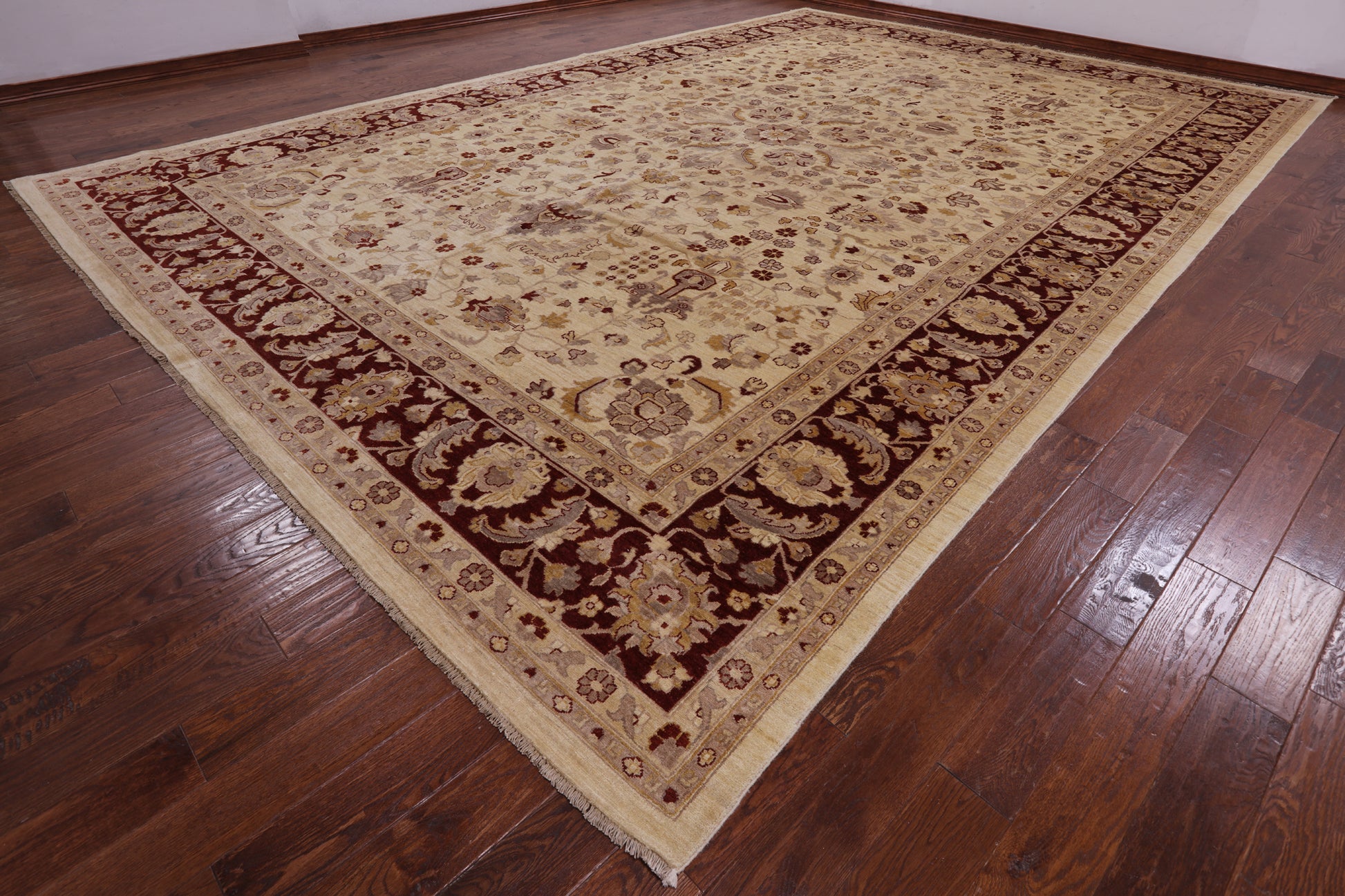Ivory Chobi Peshawar Hand Knotted Wool Rug - 12' 0" X 17' 10" - Golden Nile