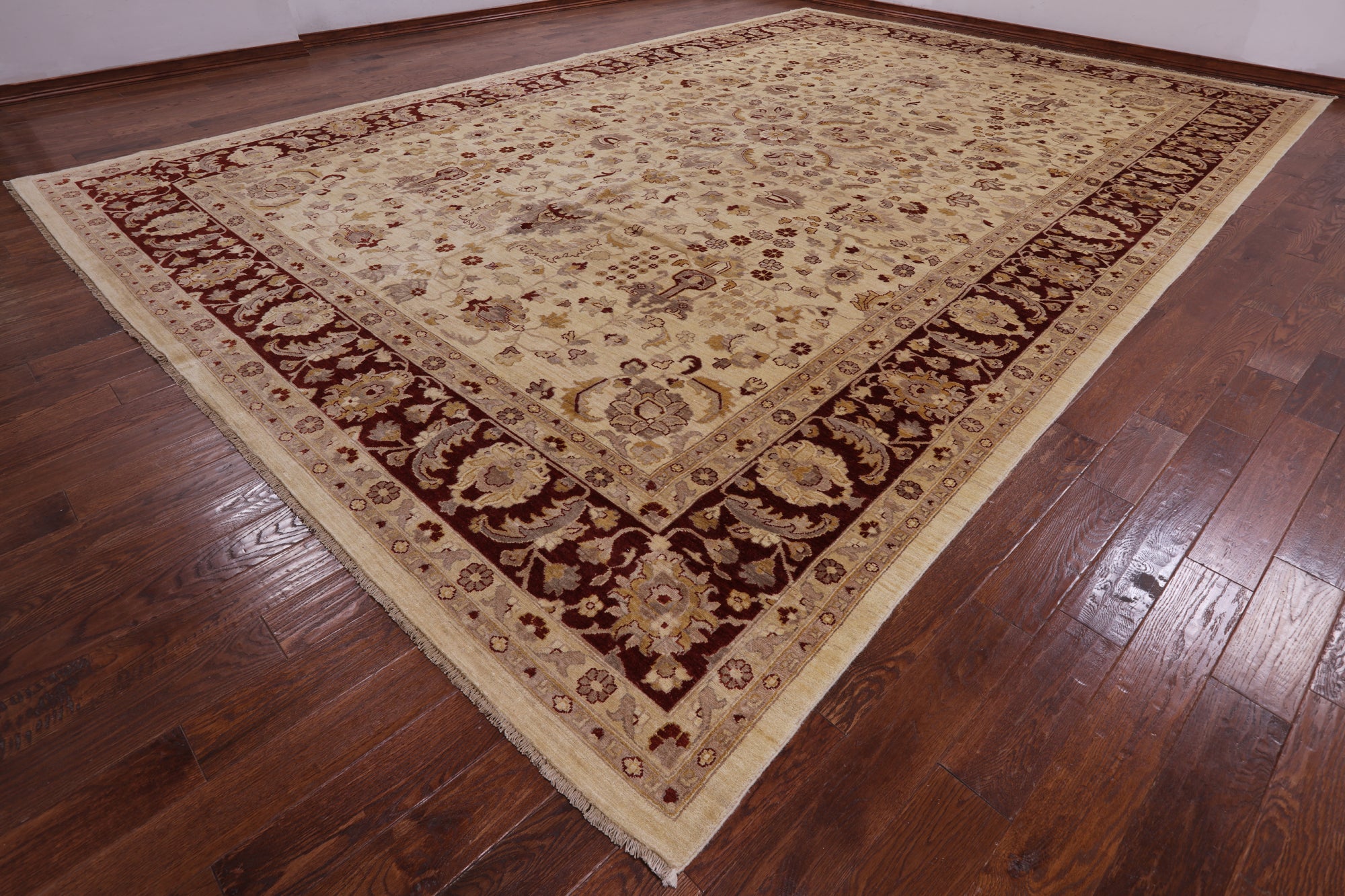 Ivory Chobi Peshawar Hand Knotted Wool Rug - 12' 0" X 17' 10" - Golden Nile