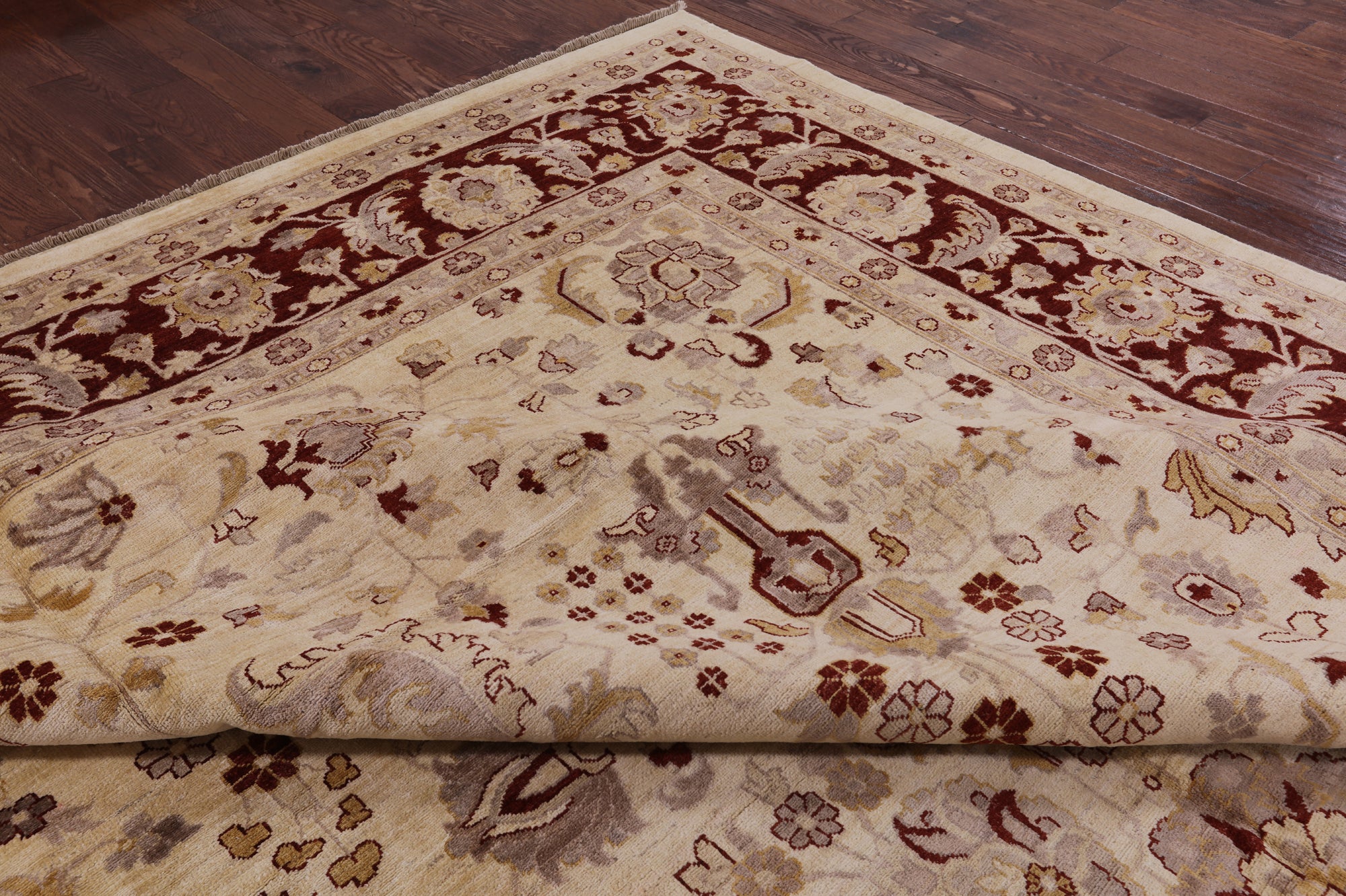 Ivory Chobi Peshawar Hand Knotted Wool Rug - 12' 0" X 17' 10" - Golden Nile