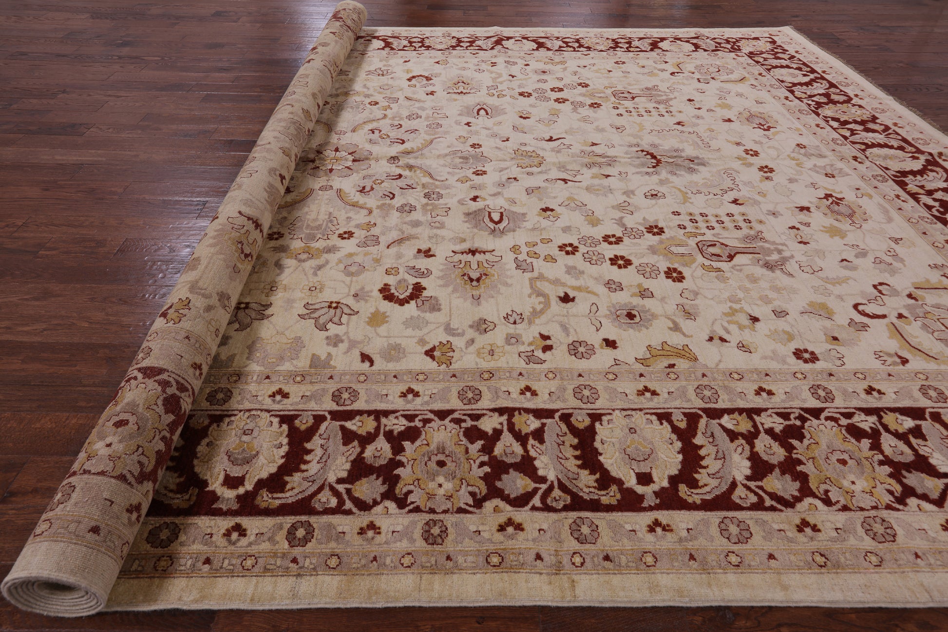 Ivory Chobi Peshawar Hand Knotted Wool Rug - 12' 0" X 17' 10" - Golden Nile