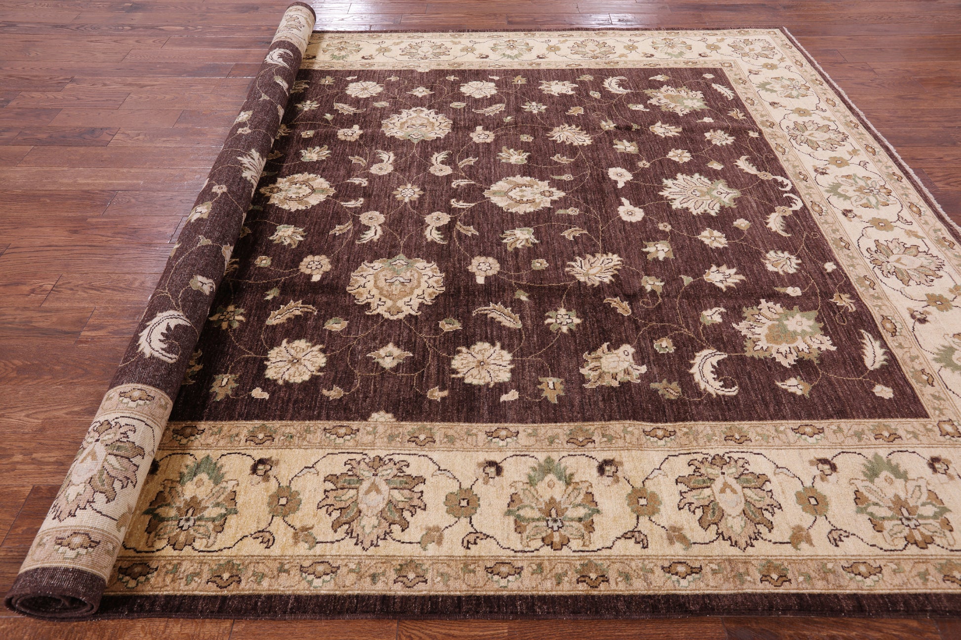 Brown Peshawar Handmade Wool Rug - 8' 3" X 10' 3" - Golden Nile