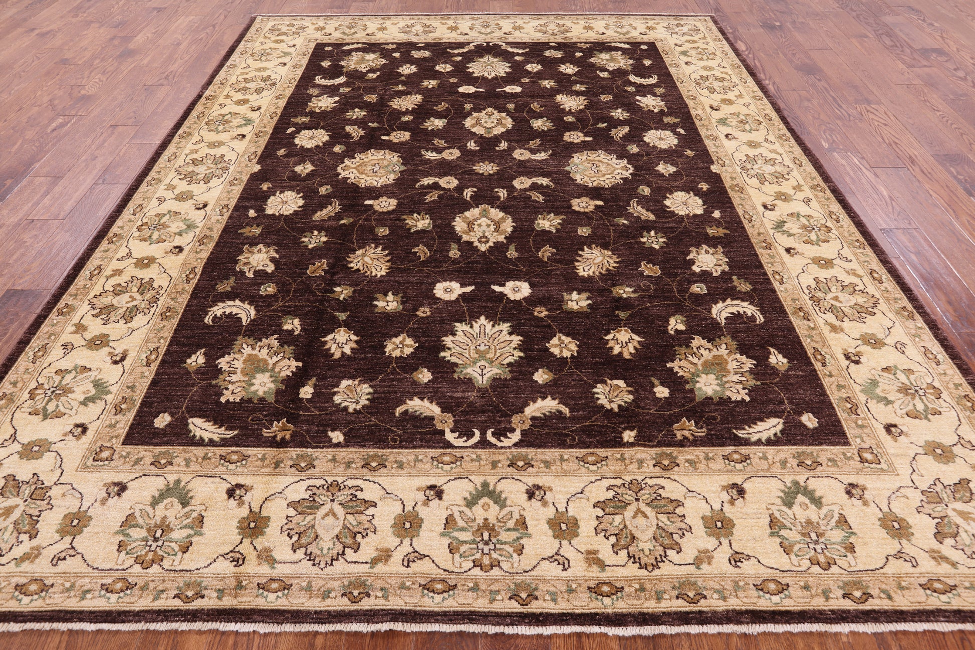 Brown Peshawar Handmade Wool Rug - 8' 3" X 10' 3" - Golden Nile