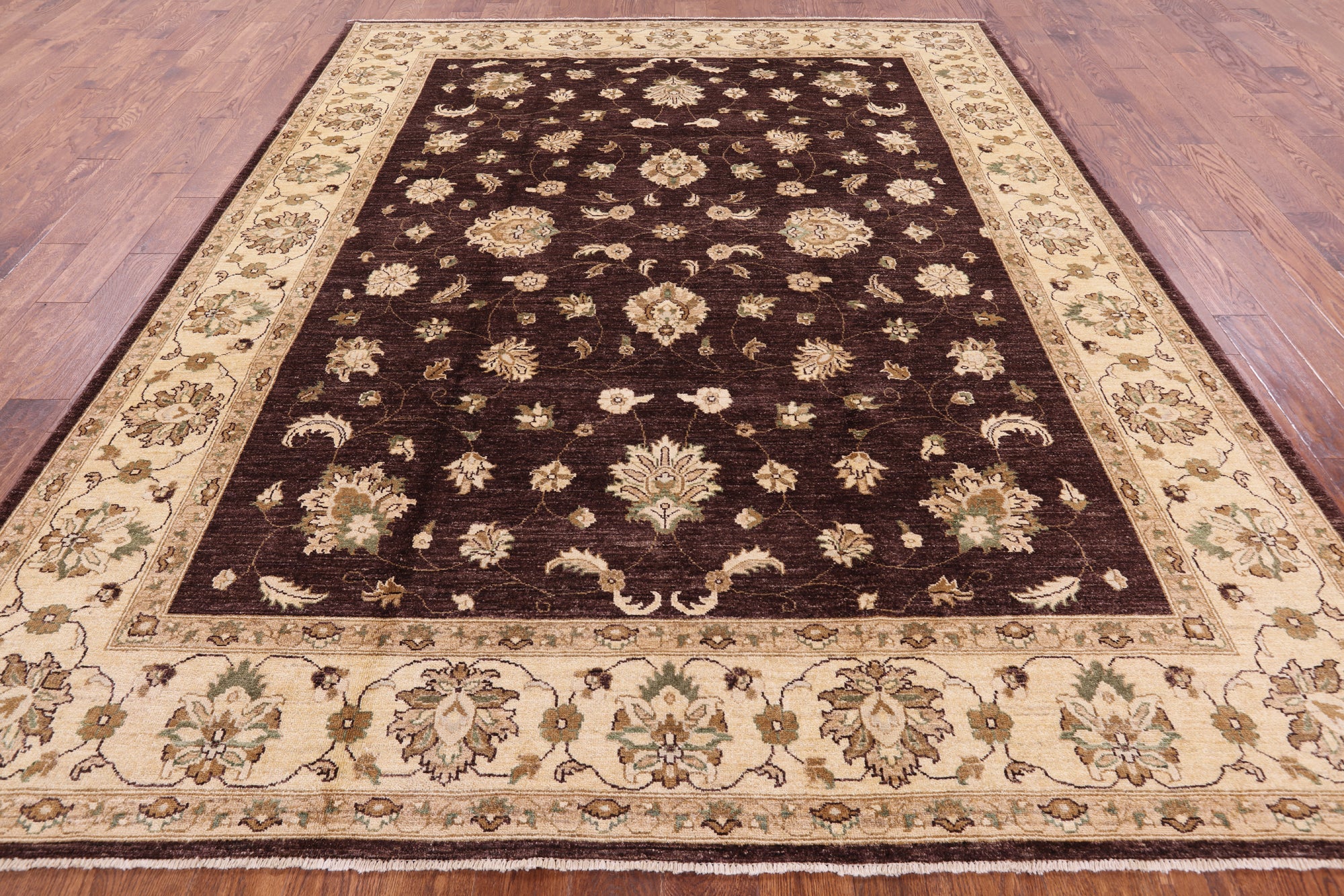 Brown Peshawar Handmade Wool Rug - 8' 3" X 10' 3" - Golden Nile