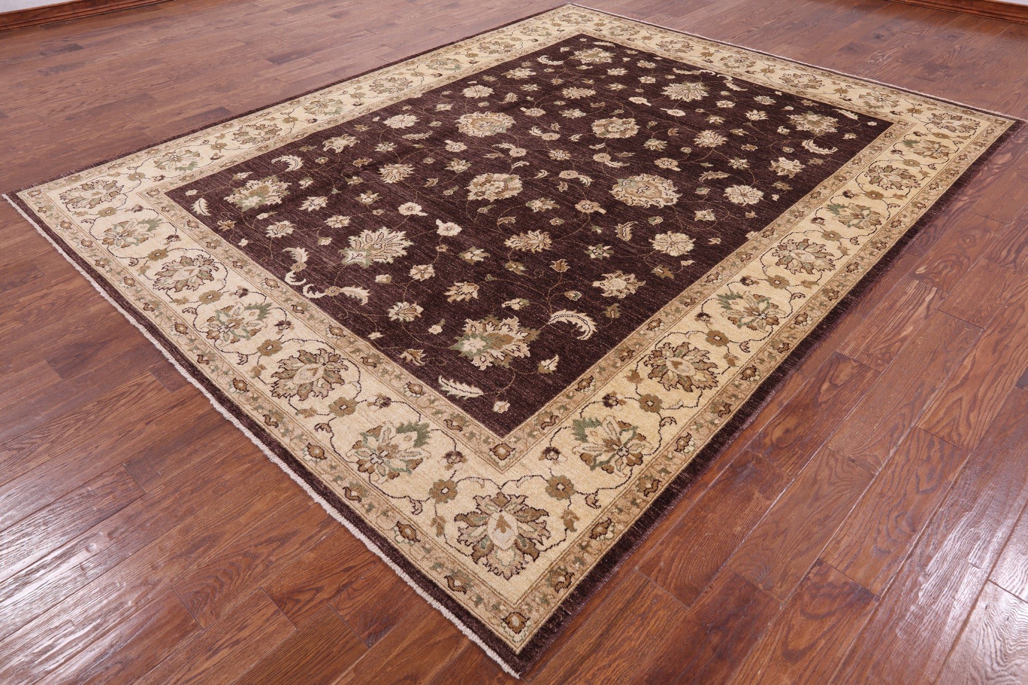 Brown Peshawar Handmade Wool Rug - 8' 3" X 10' 3" - Golden Nile