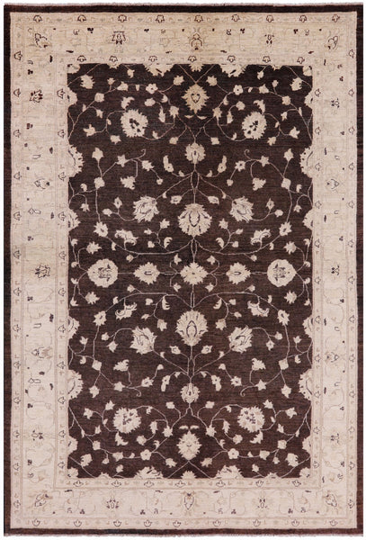 Brown Chobi Peshawar Handmade Wool Area Rug - 6' 0" X 8' 10" - Golden Nile