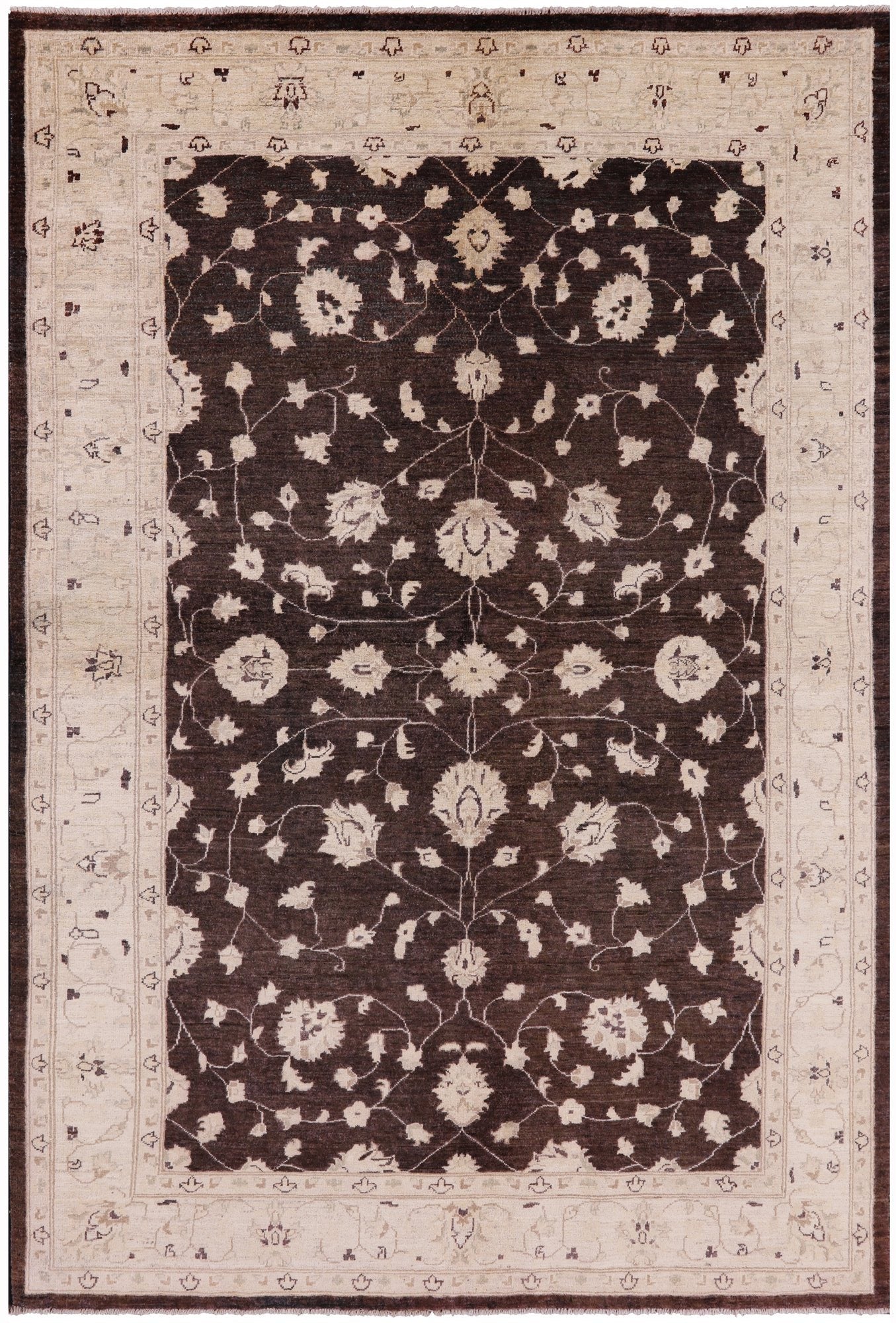 Brown Chobi Peshawar Handmade Wool Area Rug - 6' 0" X 8' 10" - Golden Nile