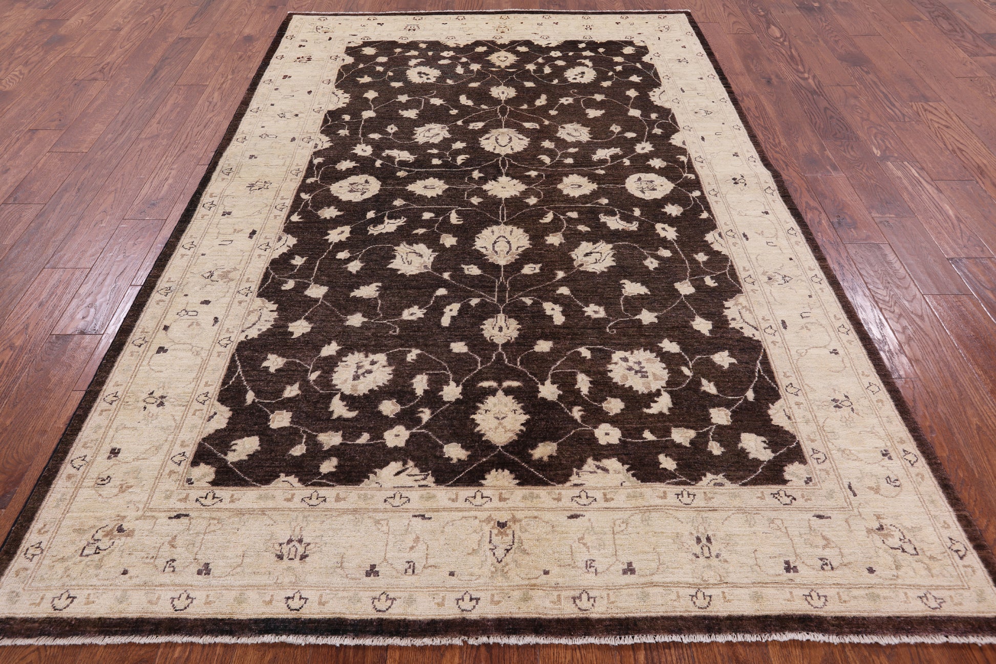 Brown Chobi Peshawar Handmade Wool Area Rug - 6' 0" X 8' 10" - Golden Nile