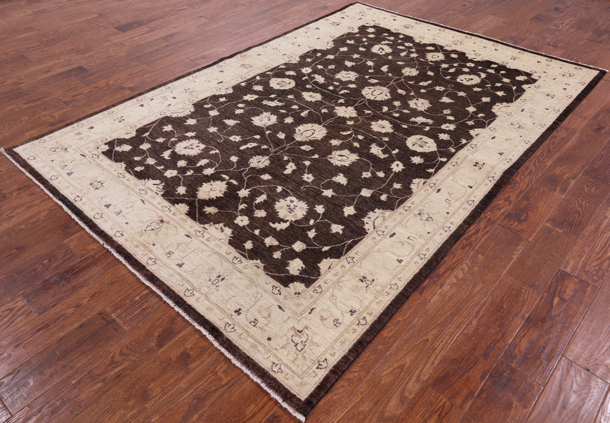 Brown Chobi Peshawar Handmade Wool Area Rug - 6' 0" X 8' 10" - Golden Nile
