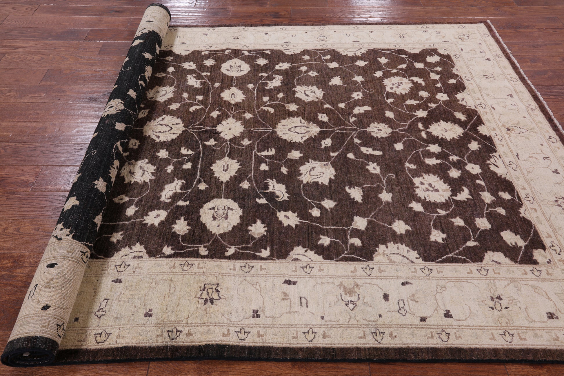Brown Chobi Peshawar Handmade Wool Area Rug - 6' 0" X 8' 10" - Golden Nile